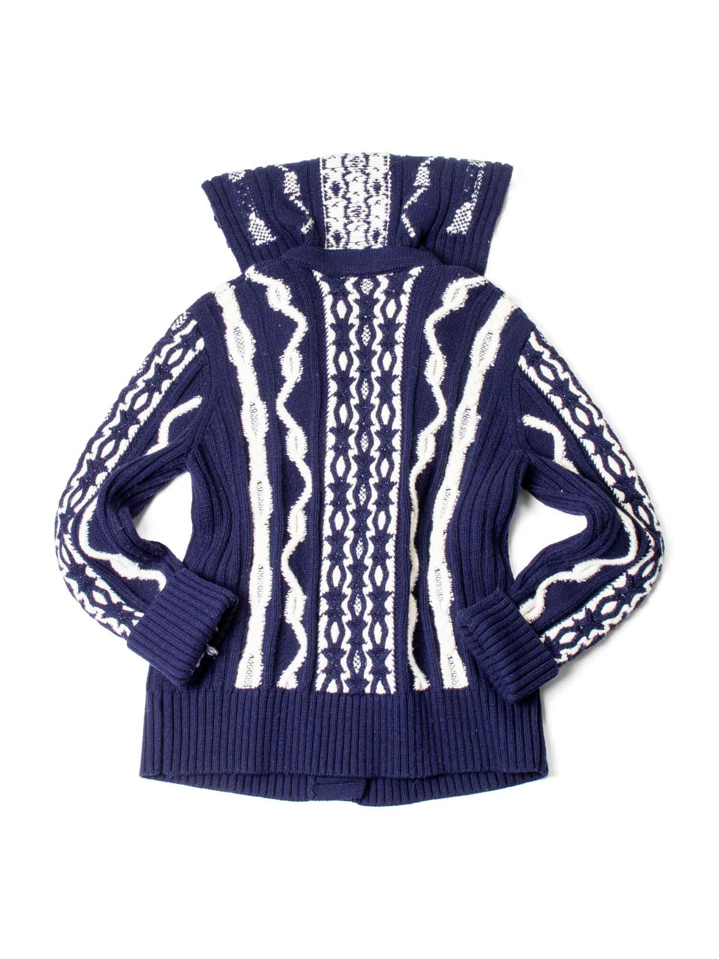 Chanel Cable Knit Cashmere Sparkly Nautical Cardigan Blue White