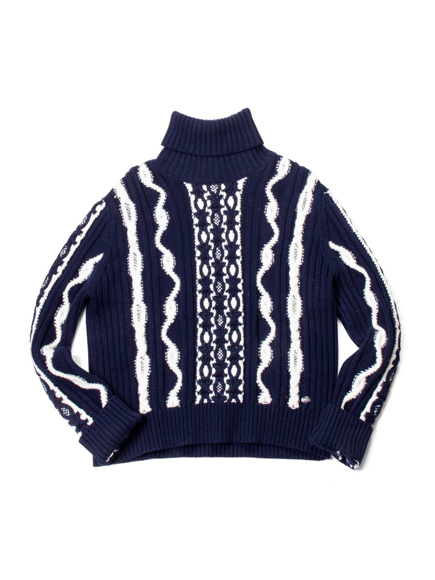 CHANEL Cable Knit Cashmere Sparkly Nautical Sweater Blue White-designer resale