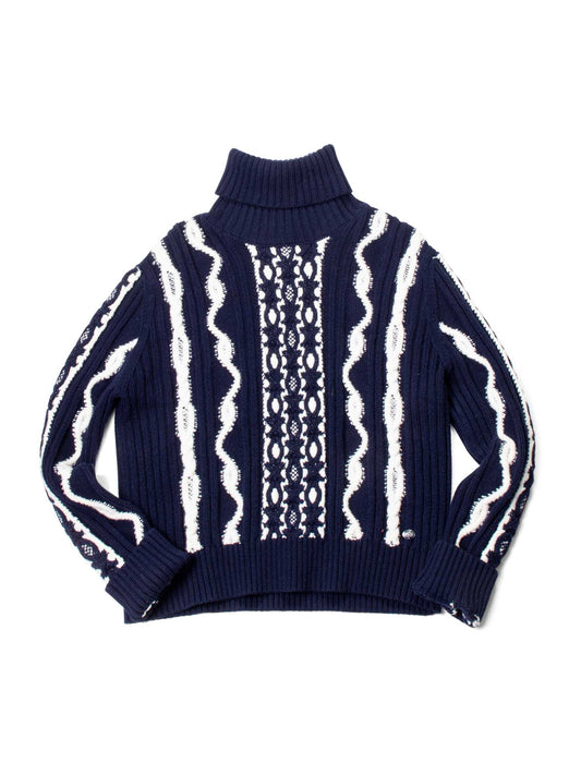 Chanel Cable Knit Cashmere Sparkly Nautical Sweater Blue White
