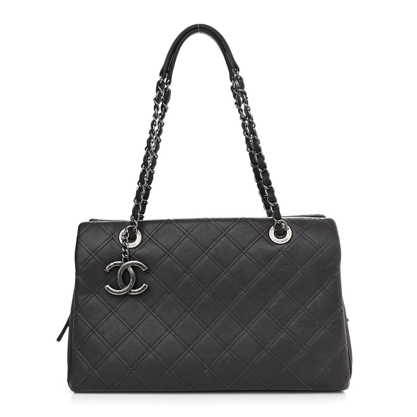 CHANEL CC DIAMOND QUILTED CALFSKIN LEATHER SHOPPER TOTE BAG