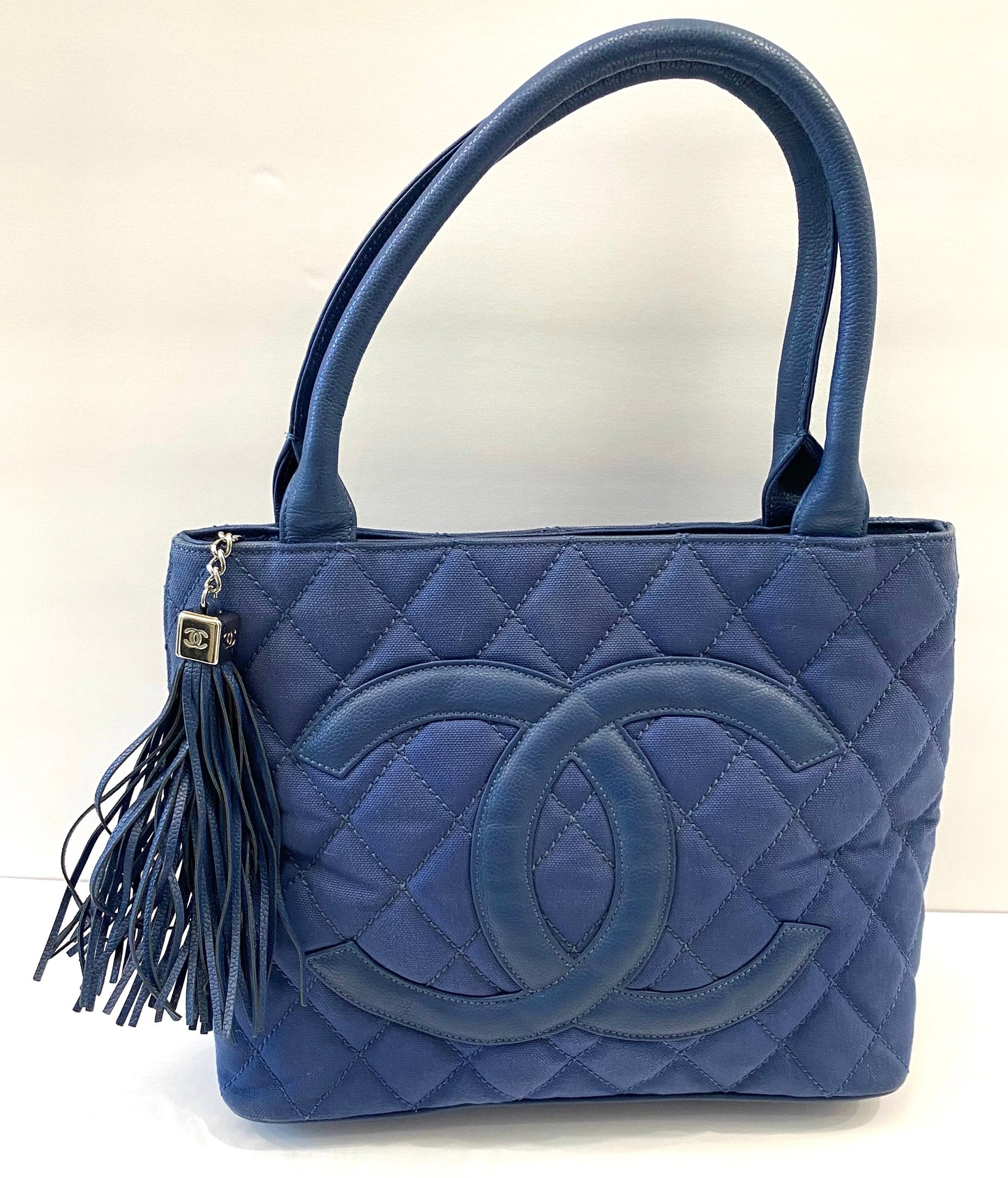 CHANEL QUILTED CANVAS CAVIAR TASSEL TOTE BAG