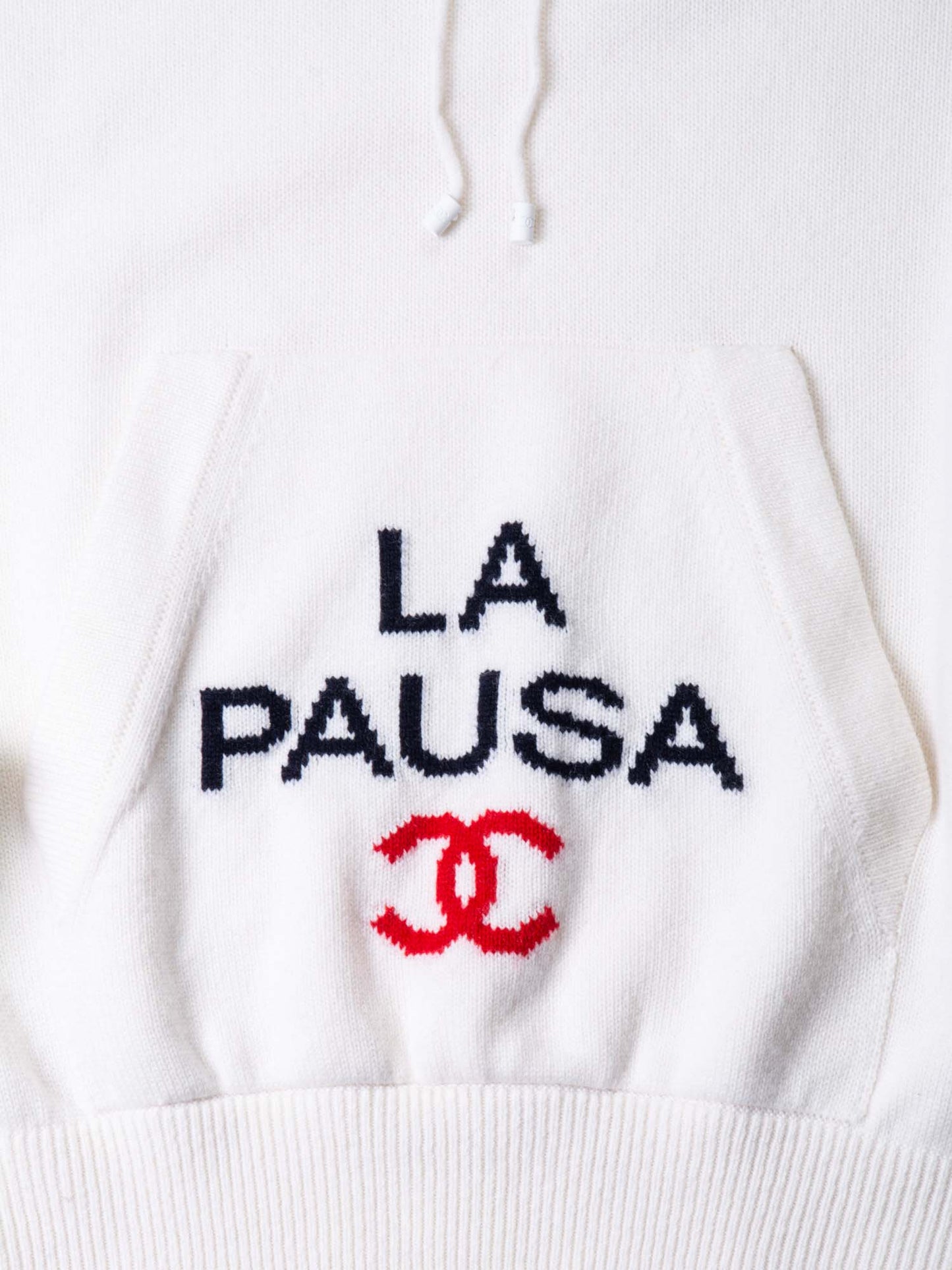 Chanel Cashmere CC Logo La Pausa Hooded Oversized Sweater White