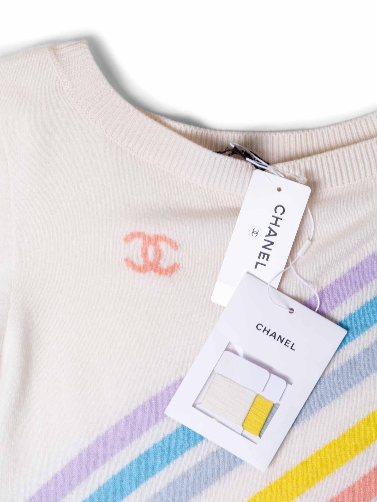 Chanel Cashmere CC Logo La Pausa Stripe Sweater White