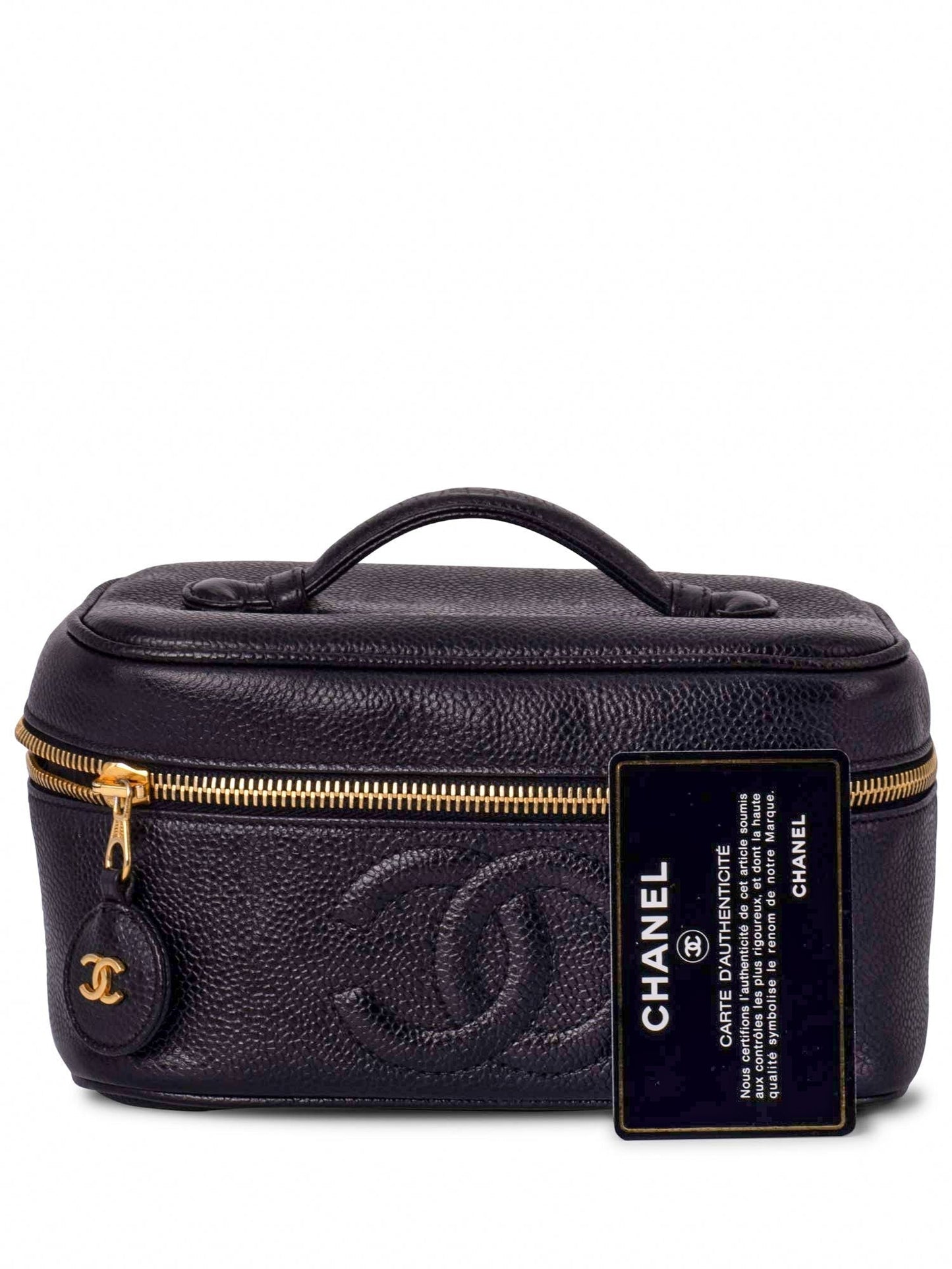 Chanel Caviar Leather CC Logo Small Vanity Bag Black