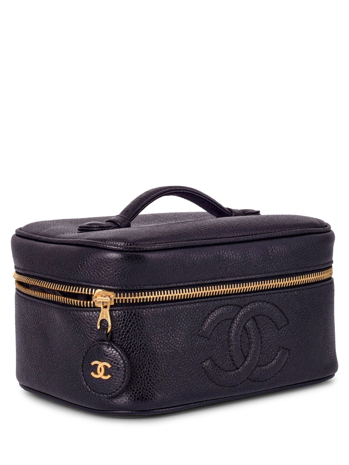 Chanel Caviar Leather CC Logo Small Vanity Bag Black