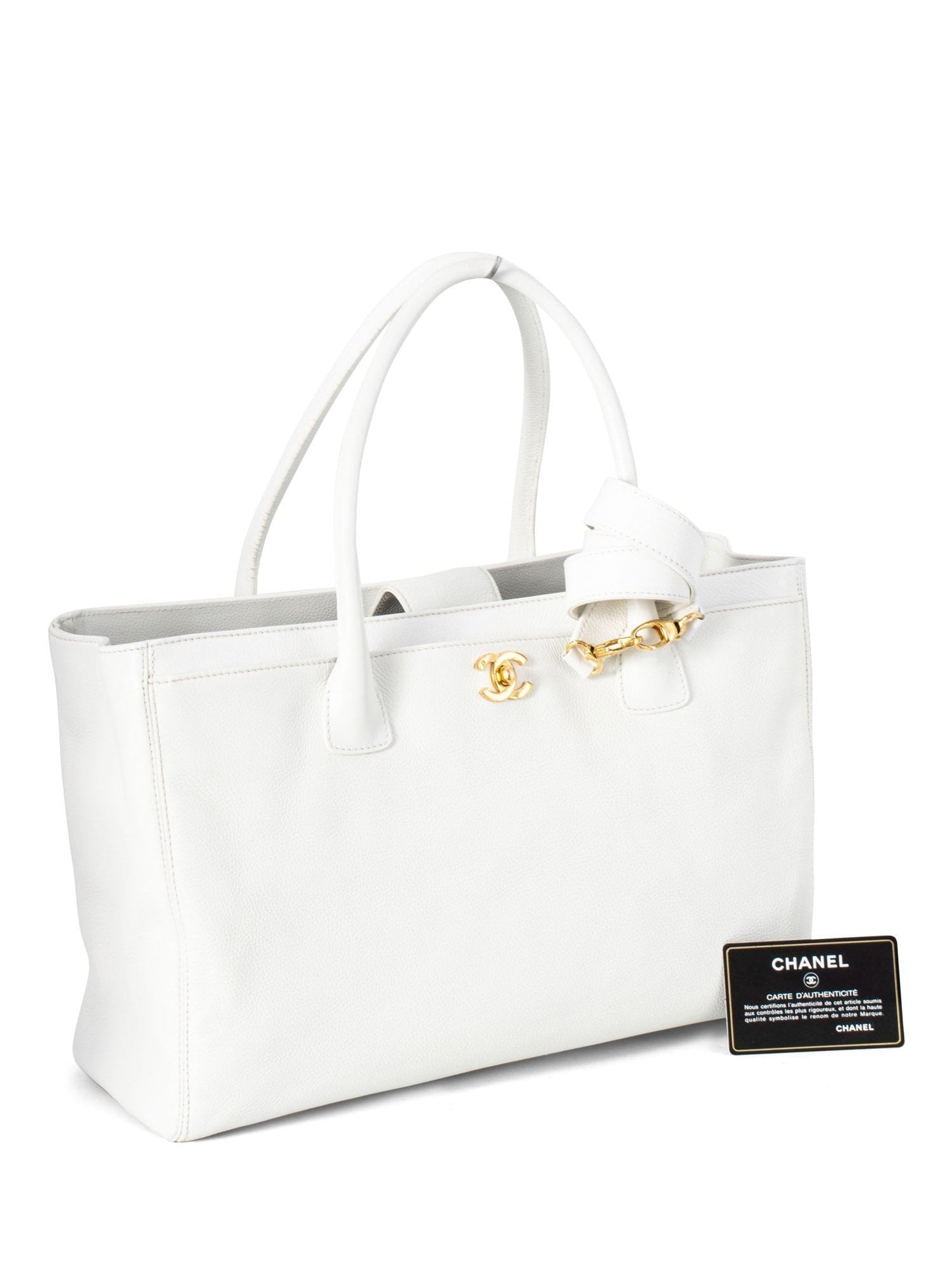 Chanel Caviar Leather Cerf Executive Shopper Tote White