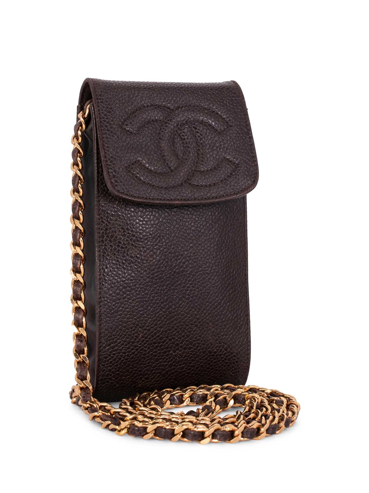 Chanel Caviar Leather Phone Messenger Bag Brown