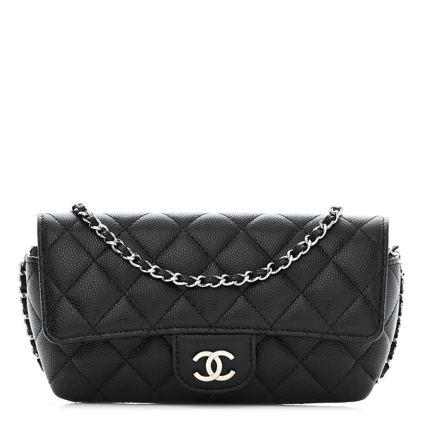 CHANEL CAVIAR QUILTED GLASSES CELL PHONE CASE WITH CHAIN