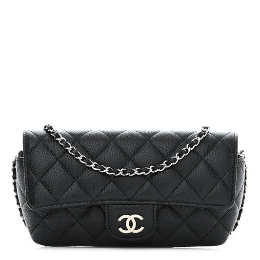 CHANEL CAVIAR QUILTED GLASSES CELL PHONE CASE WITH CHAIN