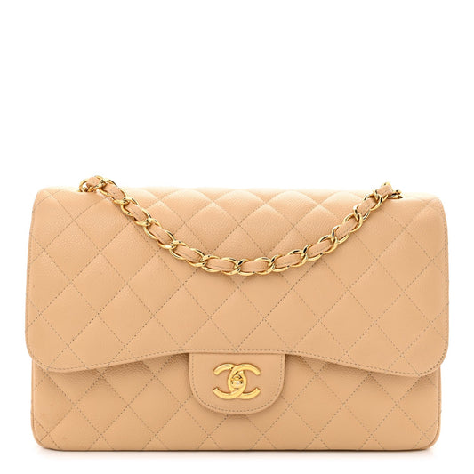 CHANEL CAVIAR QUILTED JUMBO DOUBLE FLAP SHOULDER BAG