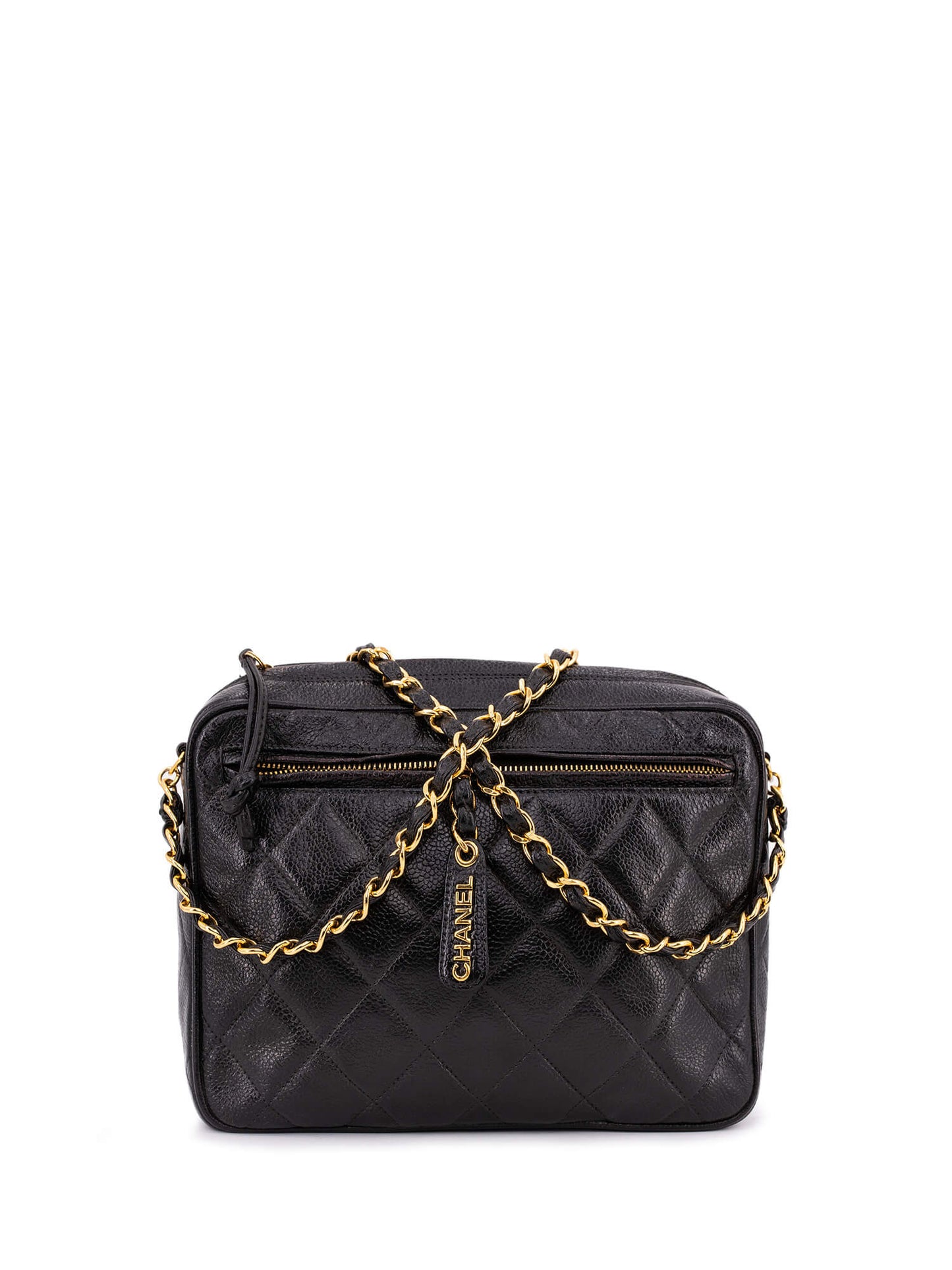 Chanel Caviar Quilted Leather CC Logo Messenger Bag Black