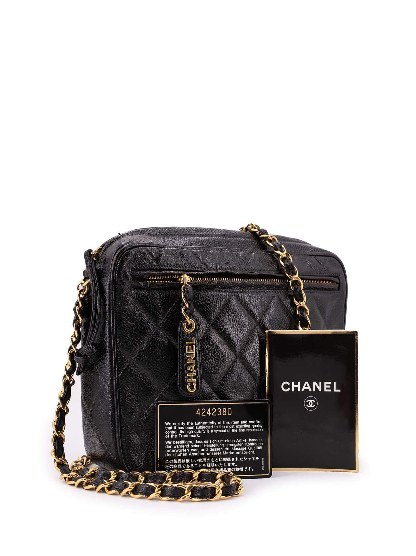 Chanel Caviar Quilted Leather CC Logo Messenger Bag Black
