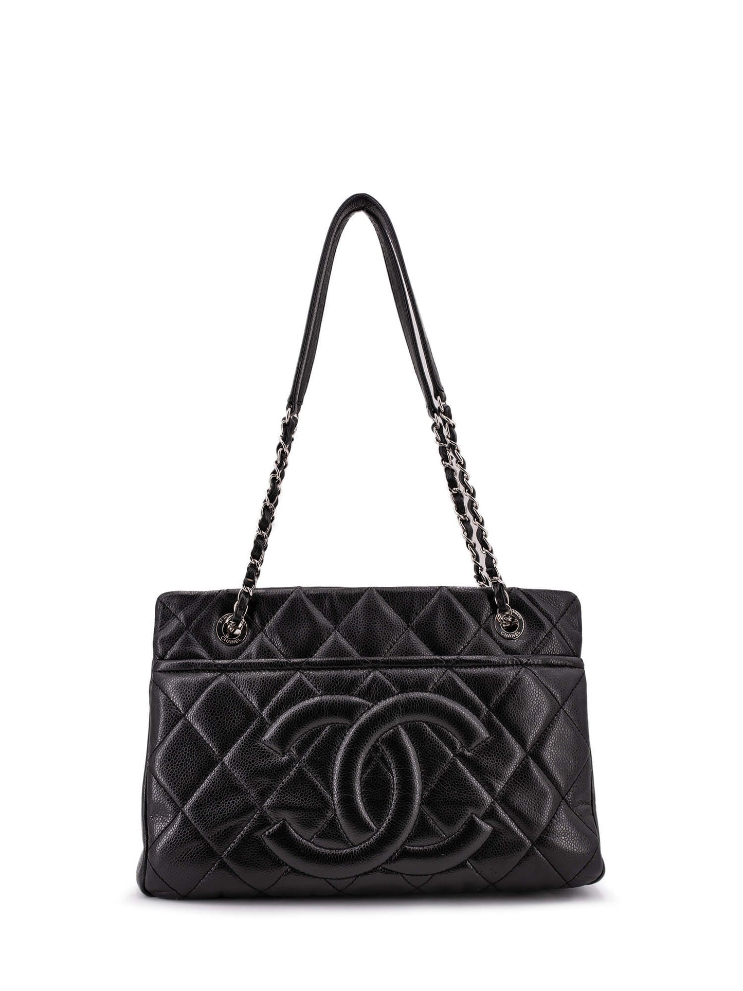 Chanel Caviar Quilted Leather CC Logo Shopper Bag Black