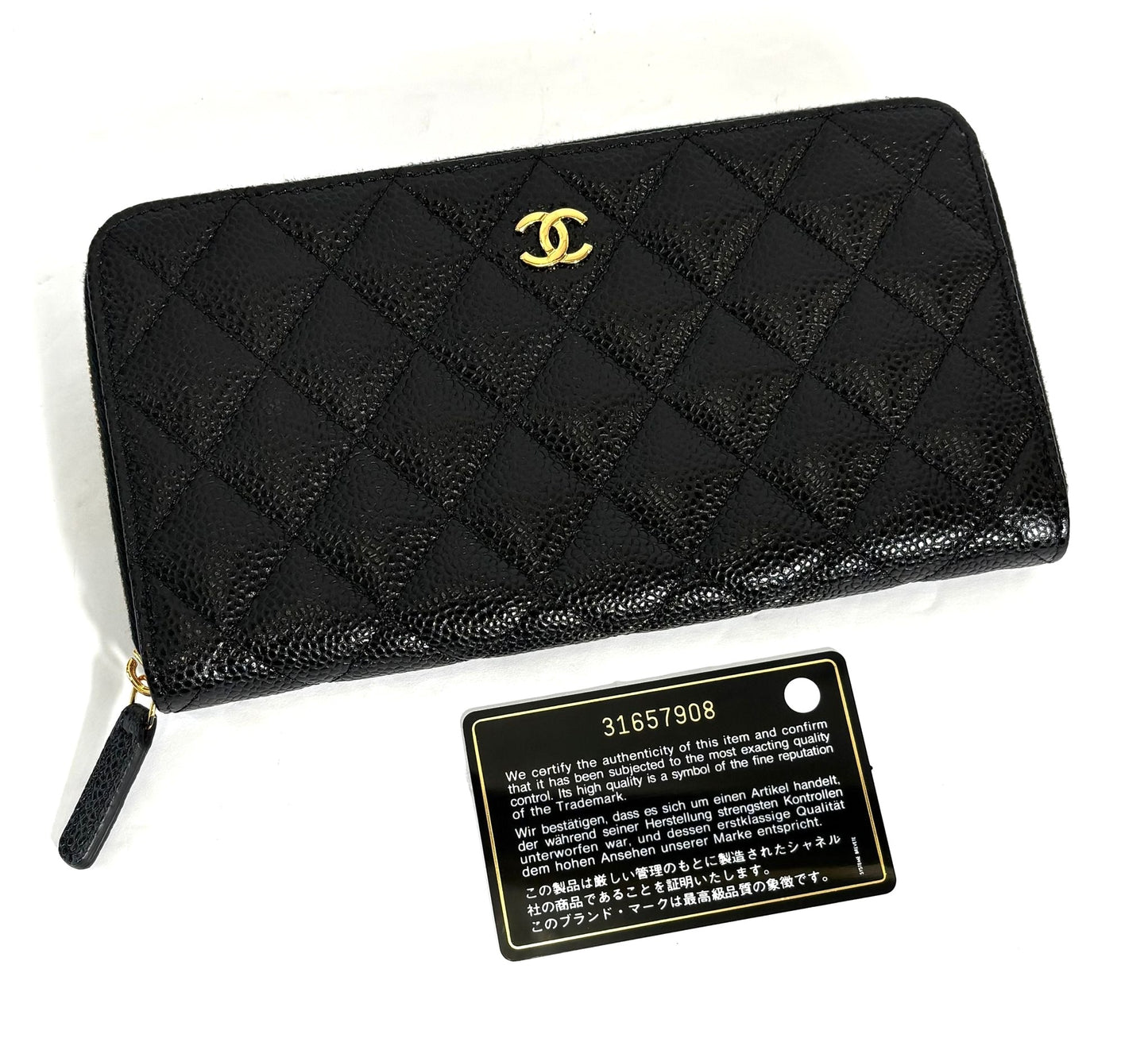 CHANEL QUILTED CAVIAR LARGE GUSSET ZIP AROUND WALLET