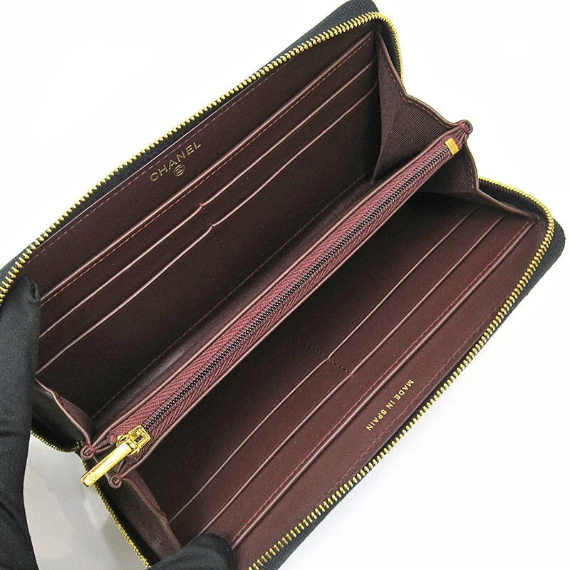 CHANEL QUILTED CAVIAR LARGE GUSSET ZIP AROUND WALLET