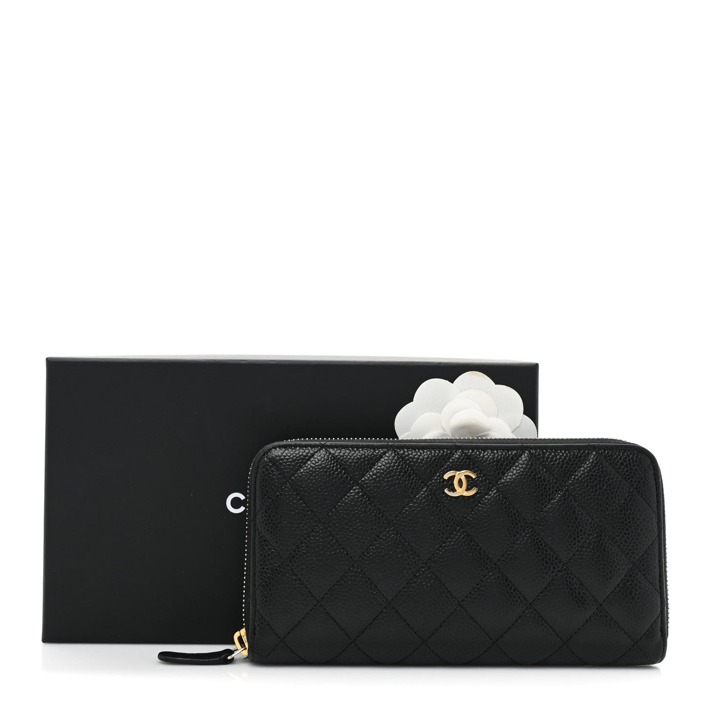 CHANEL QUILTED CAVIAR LARGE GUSSET ZIP AROUND WALLET