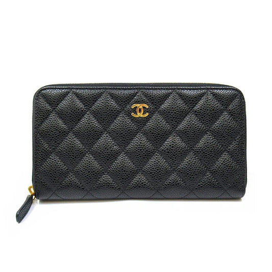 CHANEL QUILTED CAVIAR LARGE GUSSET ZIP AROUND WALLET