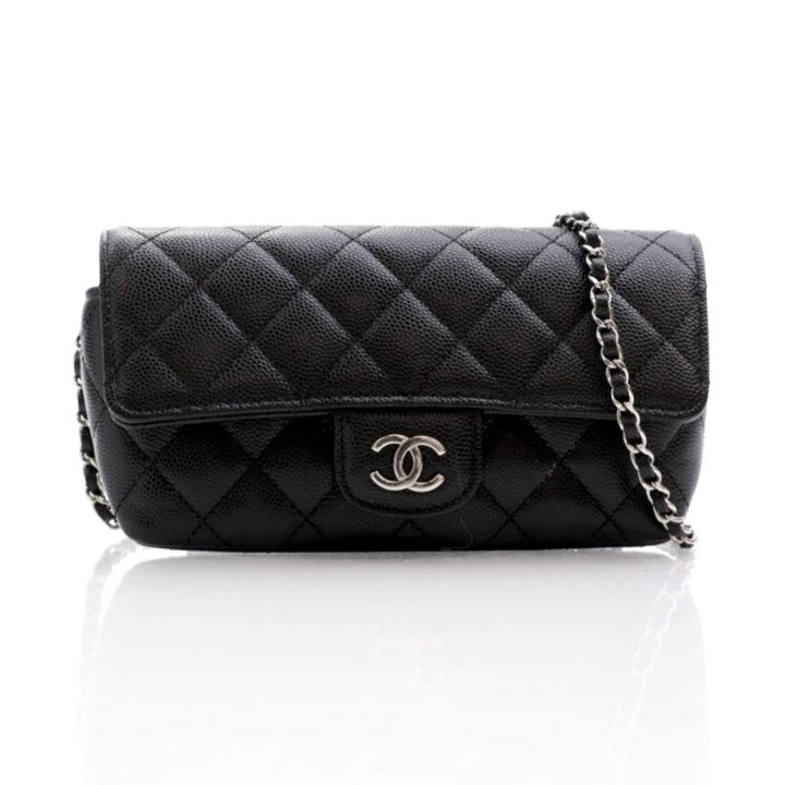 CHANEL QUILTED CAVIAR LEATHER GLASSES CHAIN CASE