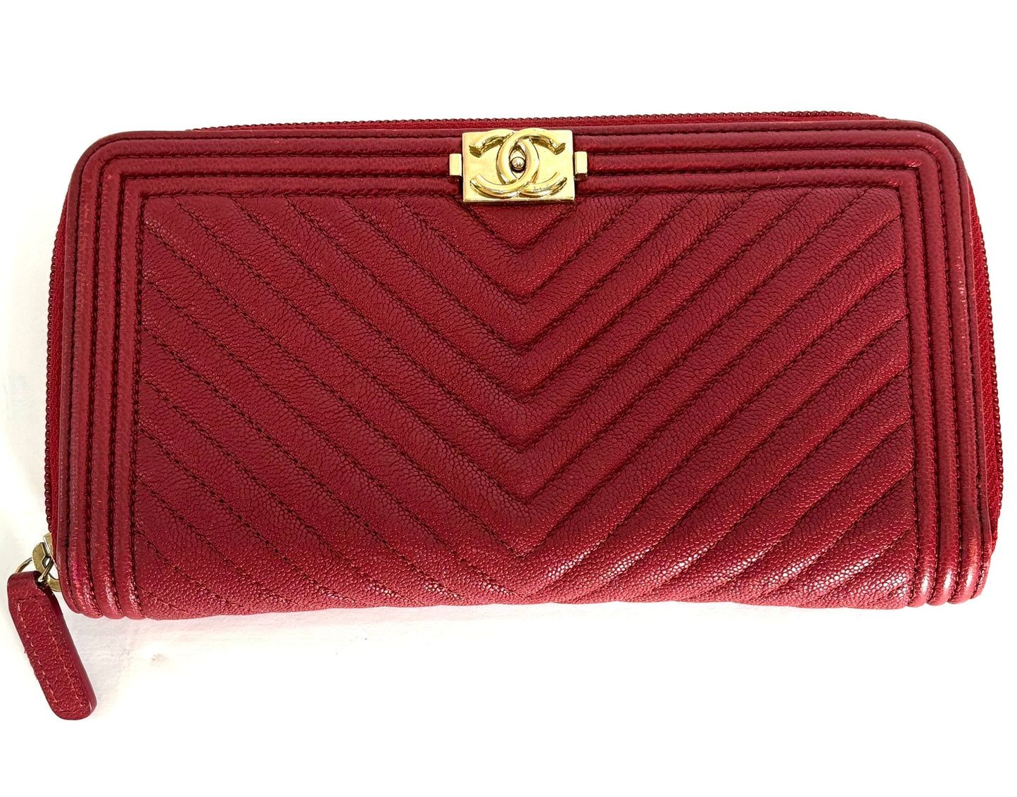 CHANEL CHEVRON QUILTED LAMBSKIN LEATHER BOY YEN WALLET