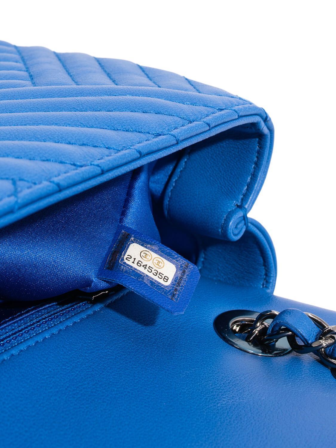 Chanel Chevron Quilted Leather Flap Bag Royal Blue