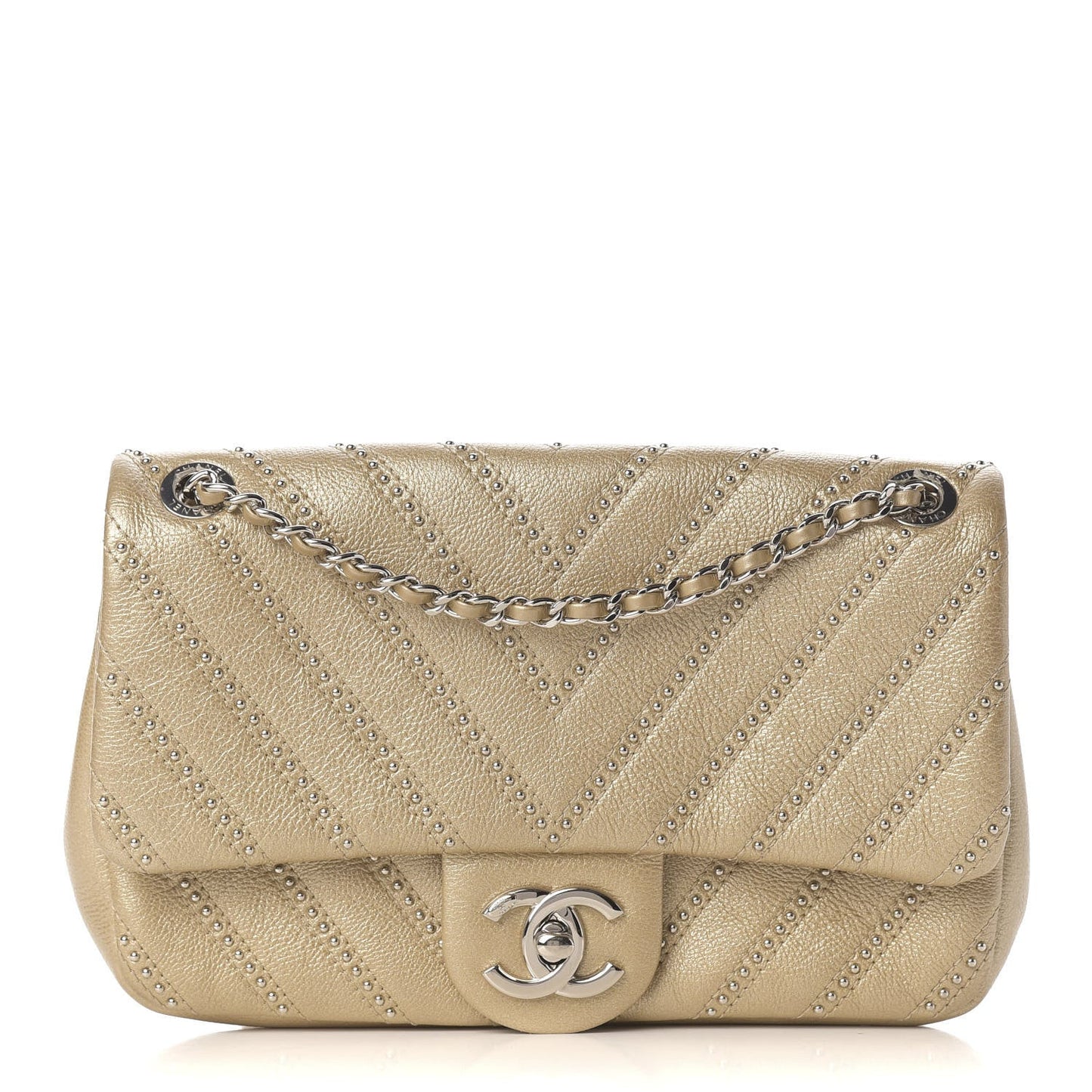CHANEL CHEVRON QUILTED CALFSKIN STUDDED FLAP SMALL SHOULDER BAG