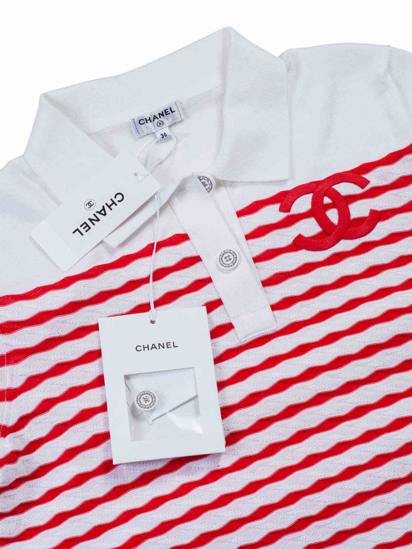 Chanel Cotton CC Logo Polo T-Shirt Red White