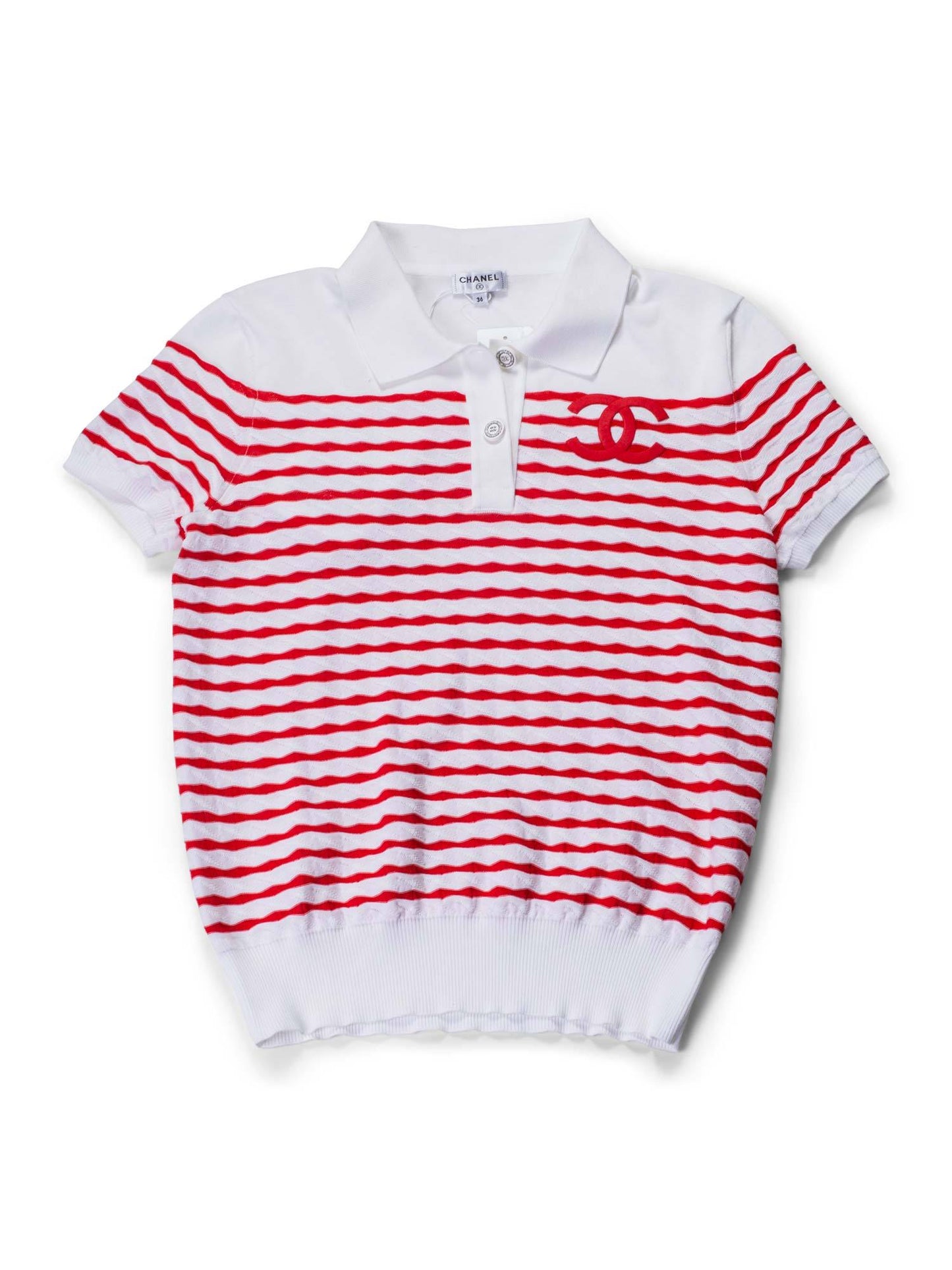 Chanel Cotton CC Logo Polo T-Shirt Red White