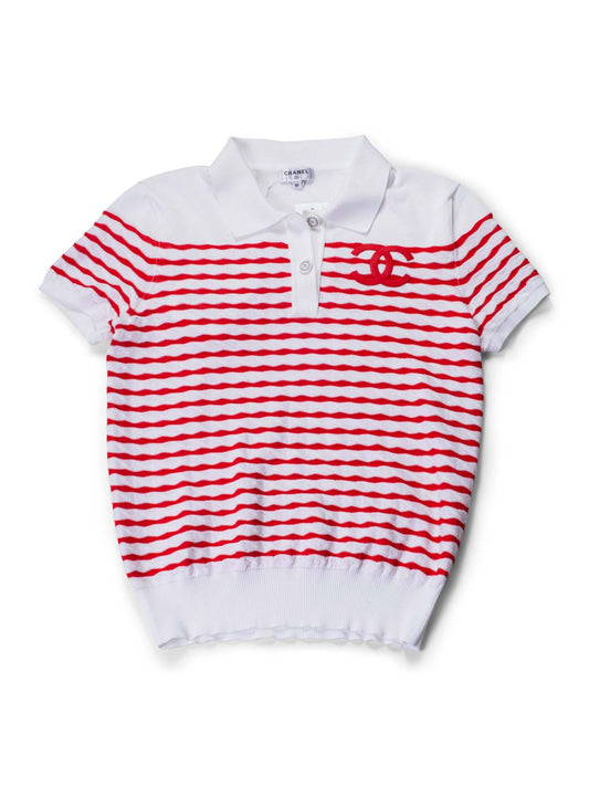 Chanel Cotton CC Logo Polo T-Shirt Red White