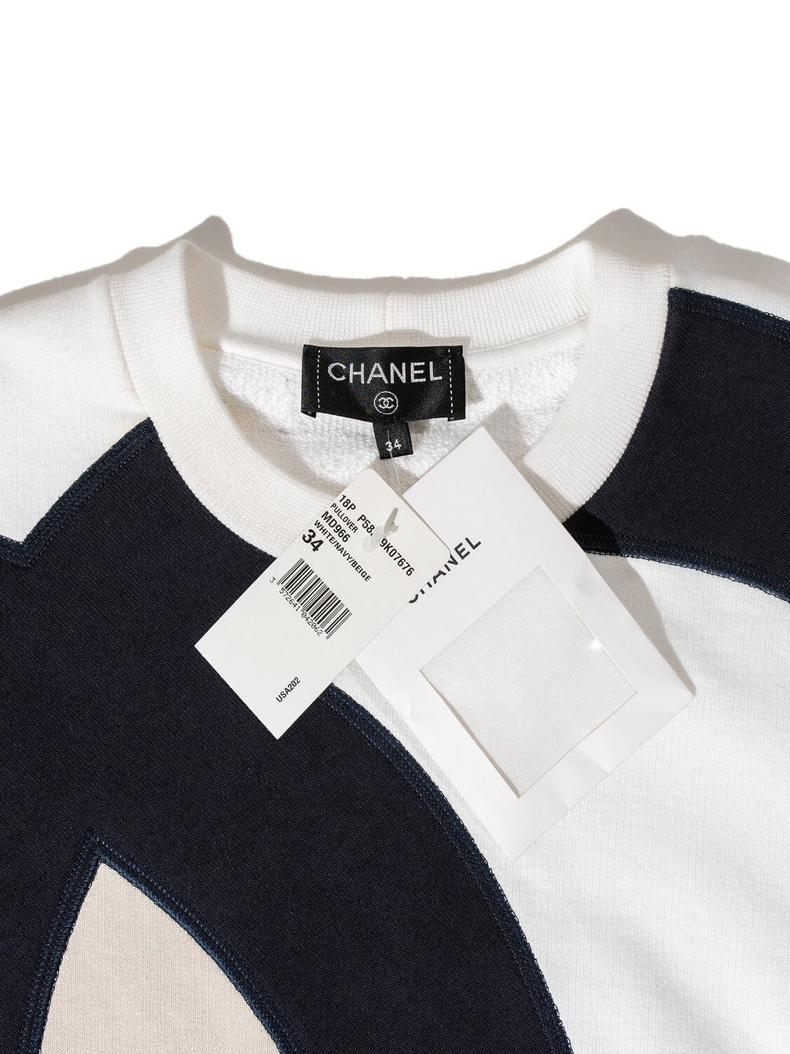 Chanel Cotton CC Logo Sweatshirt White Taupe Blue