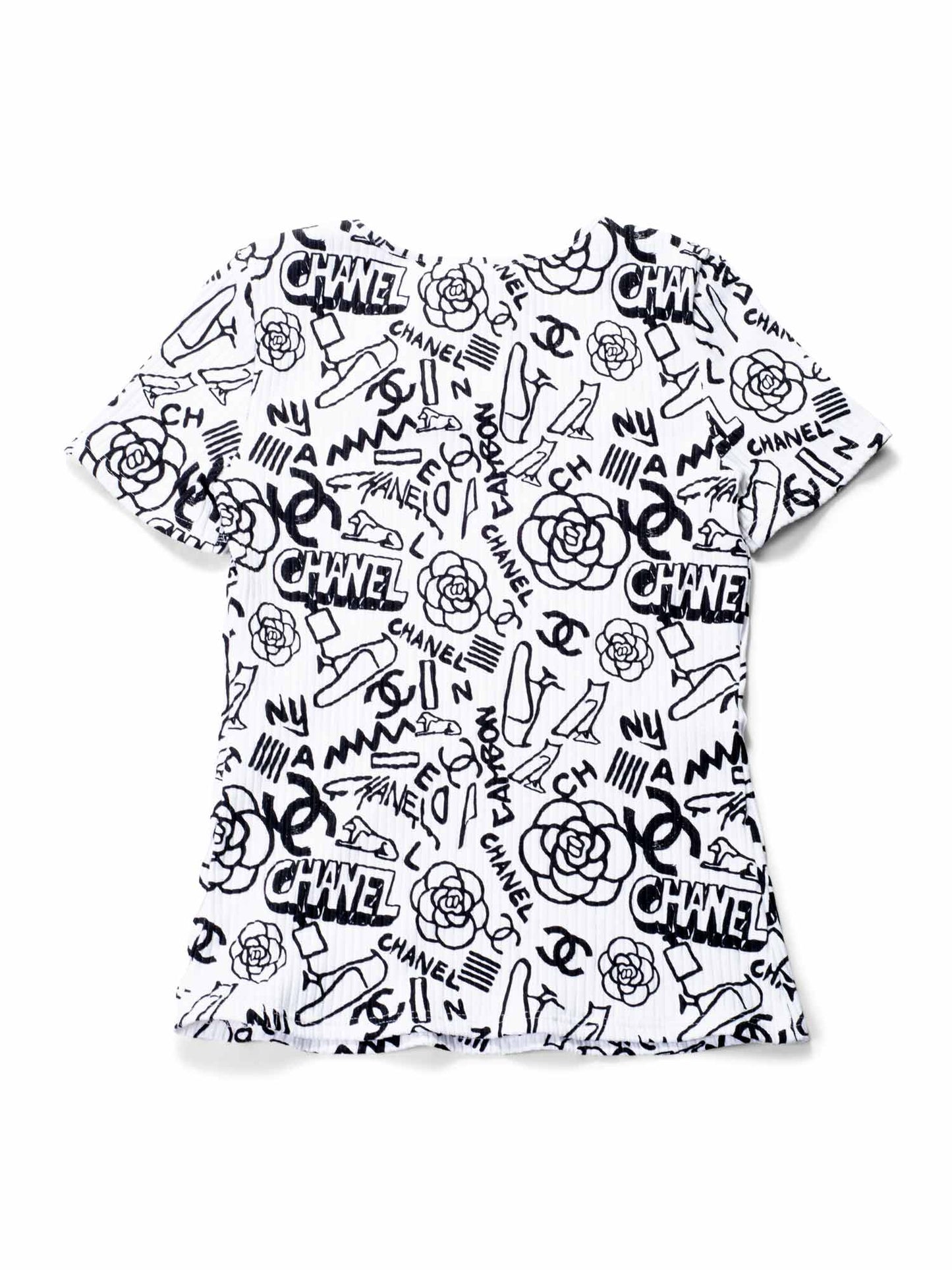 Chanel Cotton Paris New York Graffiti T-Shirt Black White