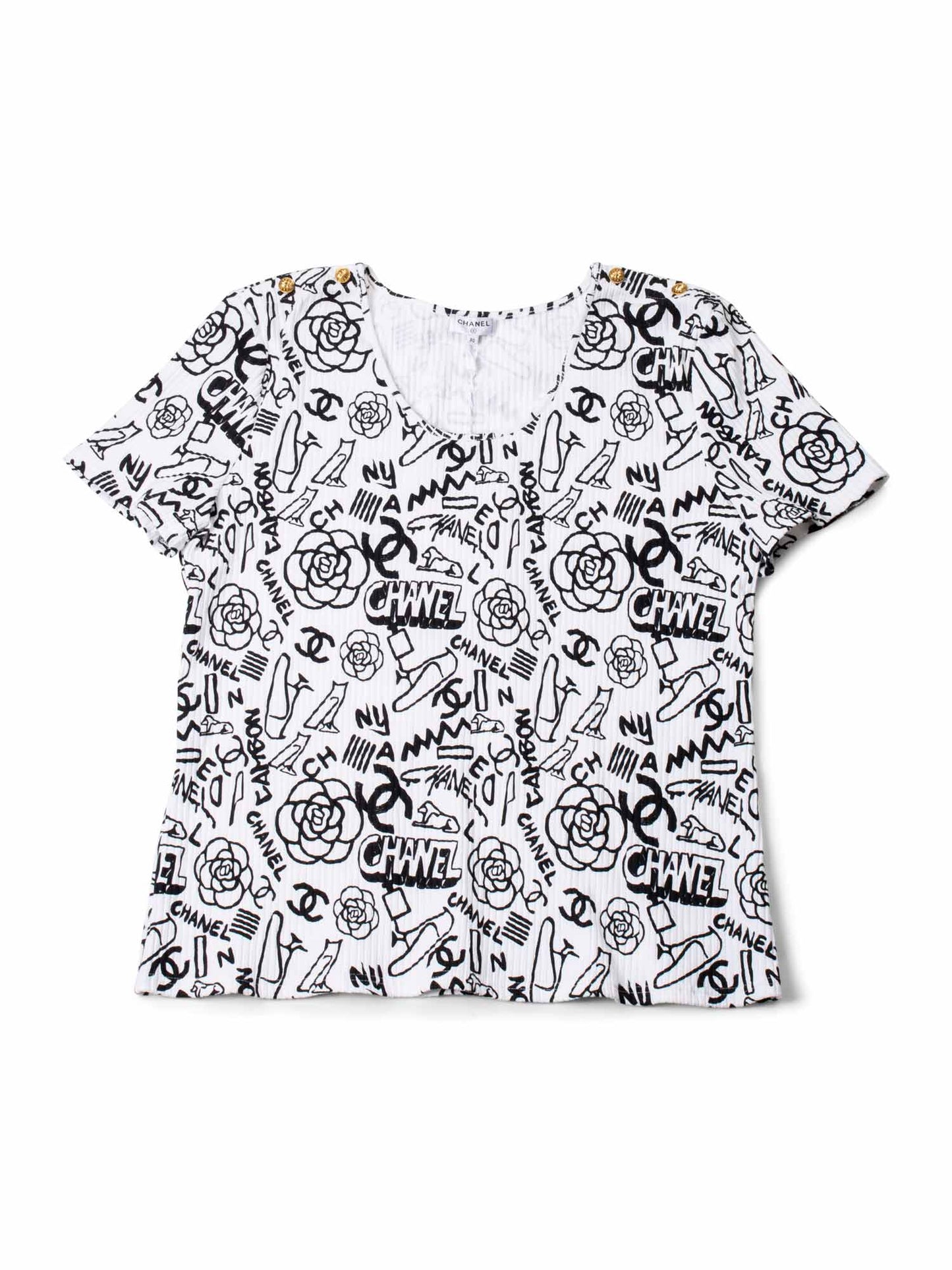 Chanel Cotton Paris New York Graffiti T-Shirt Black White