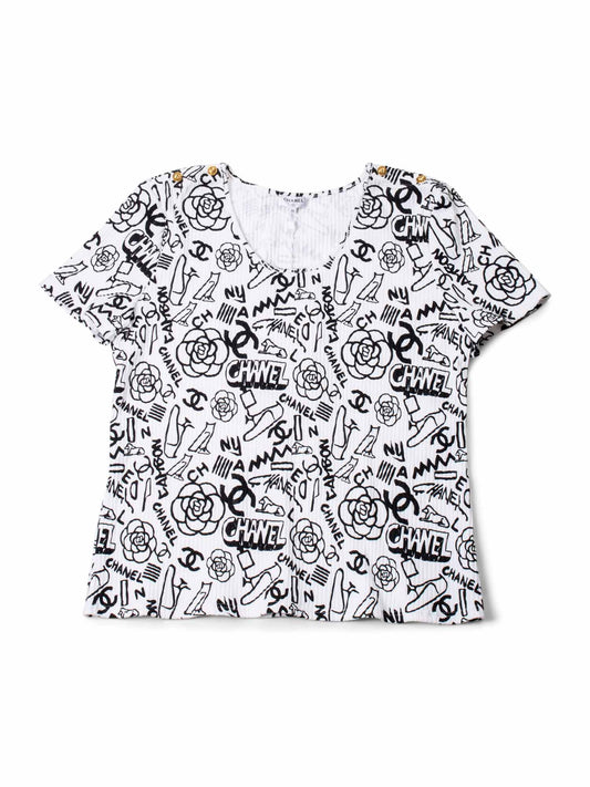 Chanel Cotton Paris New York Graffiti T-Shirt Black White