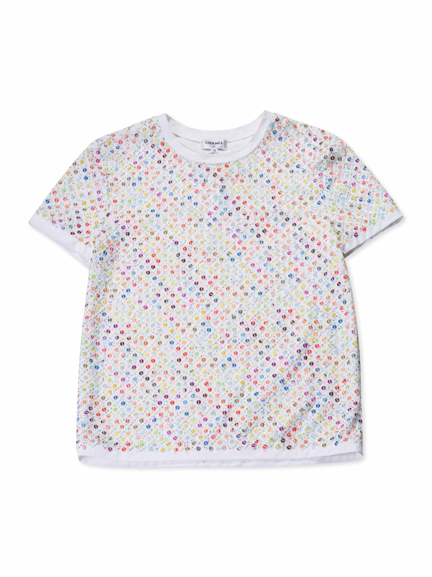 Chanel Cotton Sequin CC Logo Top White