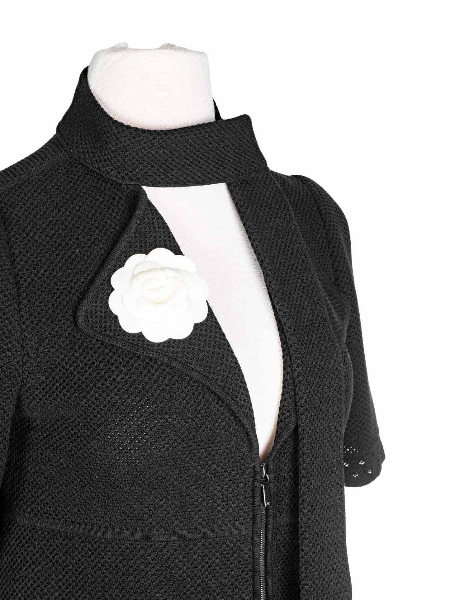 Chanel Cotton Tweed Camellia Mini Dress Black