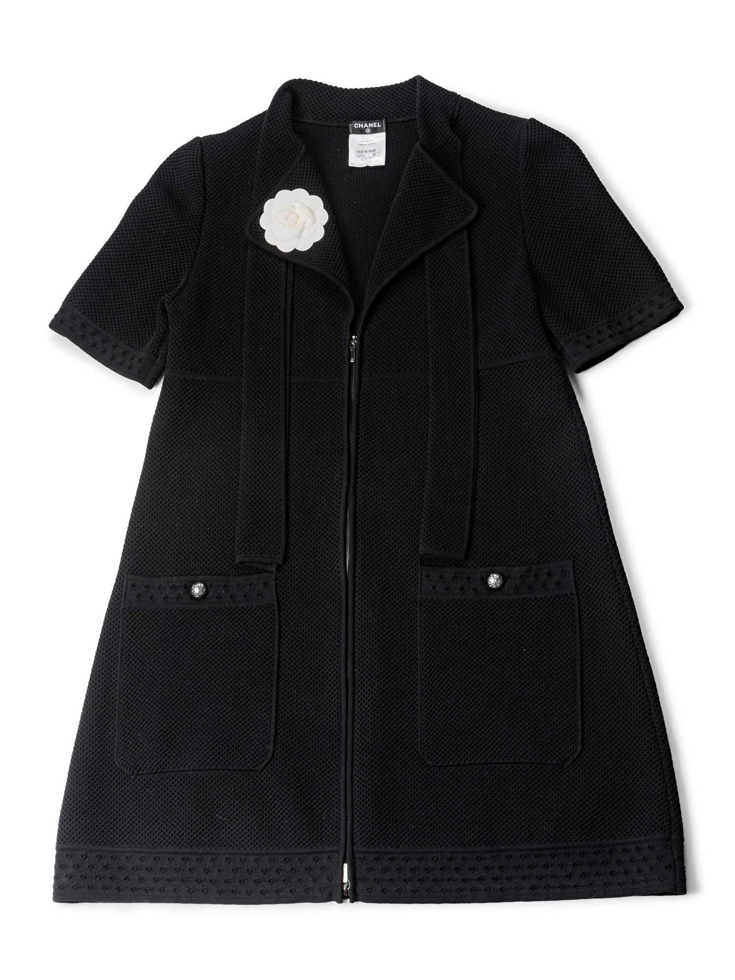 Chanel Cotton Tweed Camellia Mini Dress Black