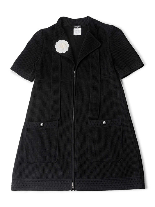 Chanel Cotton Tweed Camellia Mini Dress Black