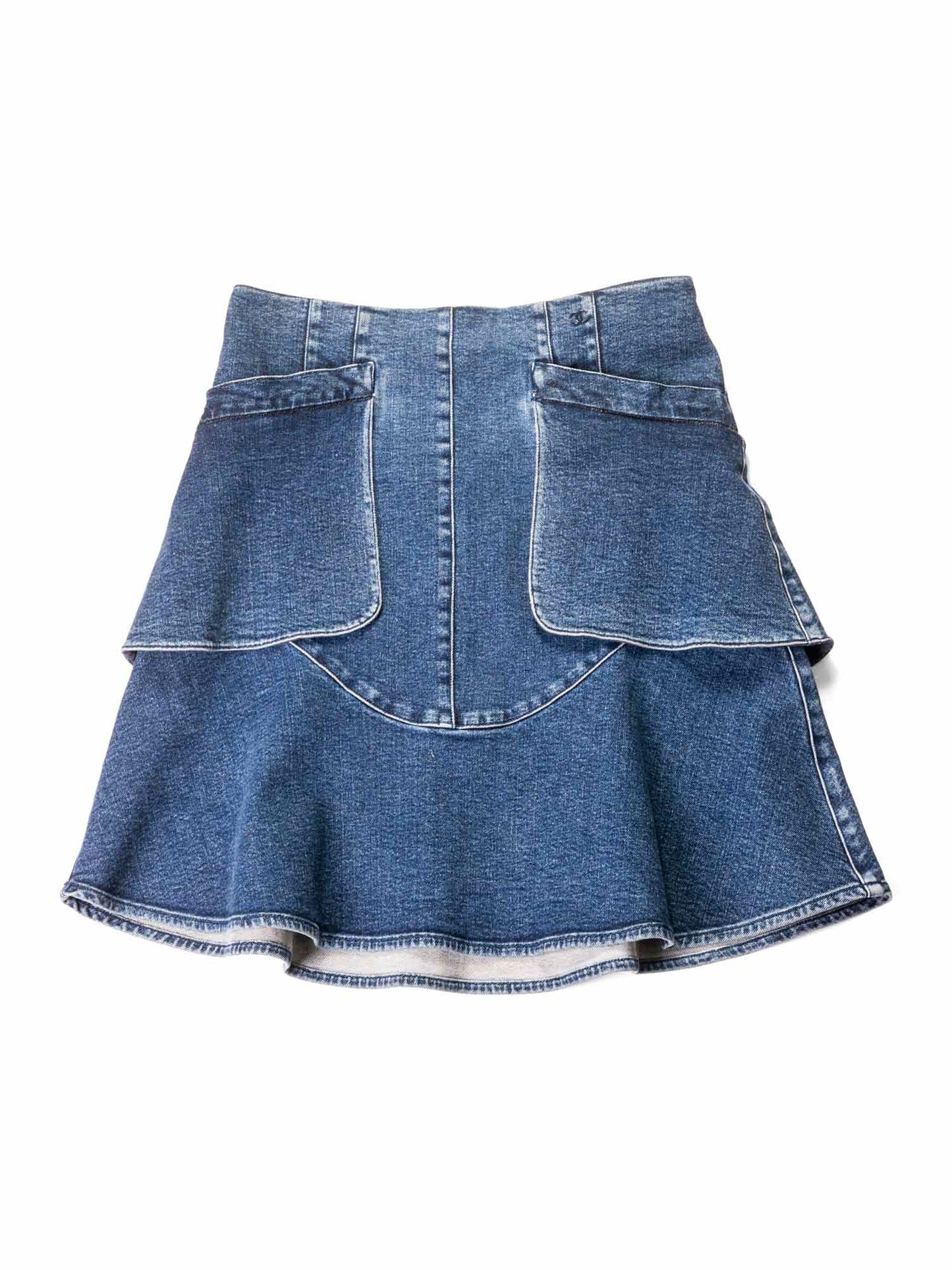 Chanel Denim CC Logo Midi Skirt Blue