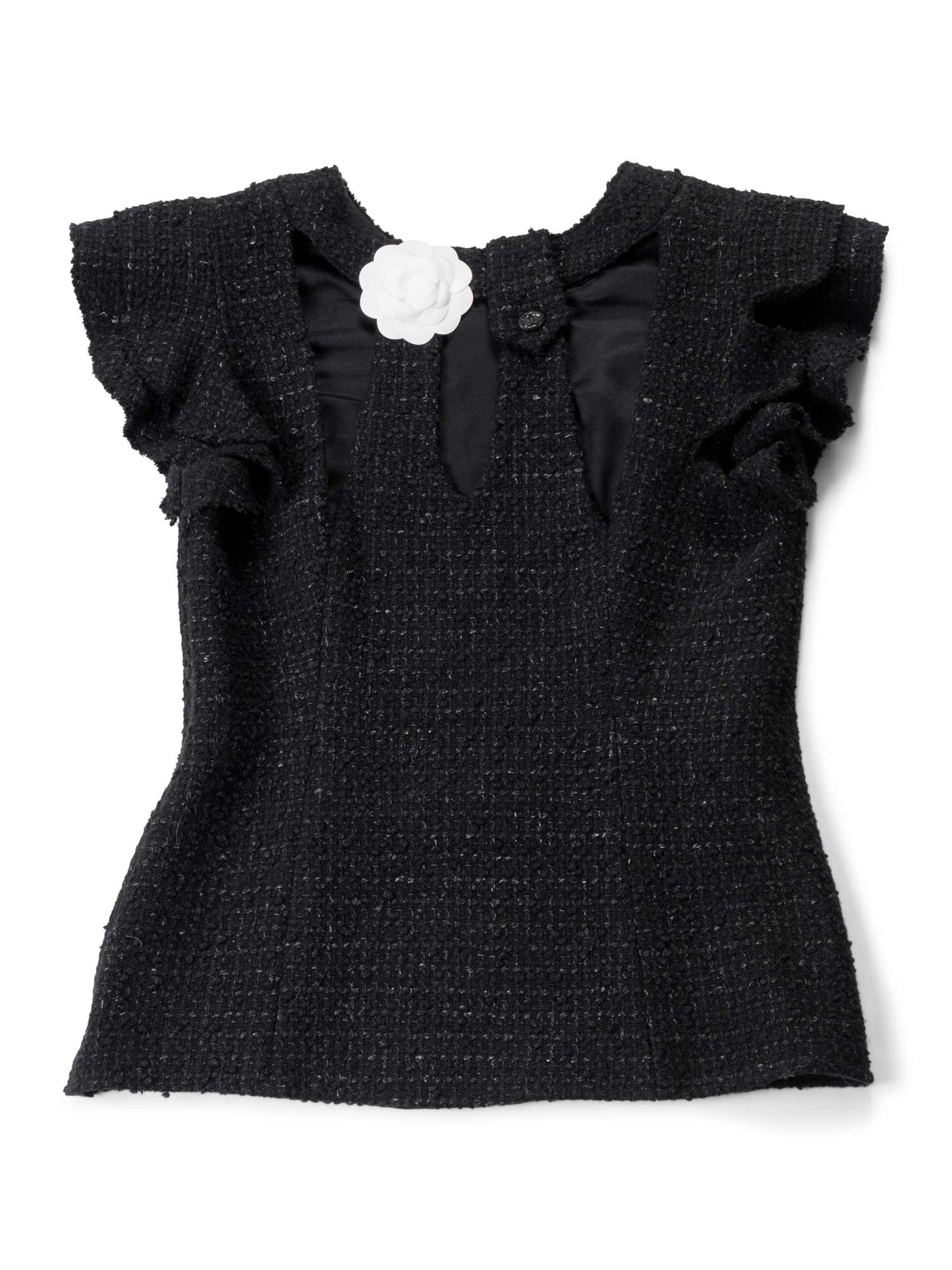 Chanel Fantasy Tweed Ruffle Top Black