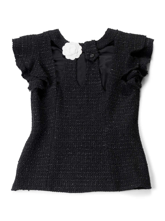 Chanel Fantasy Tweed Ruffle Top Black