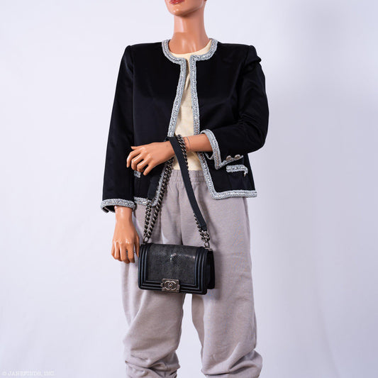 CHANEL Galuchat Stingray Small Boy Flap Black Bag