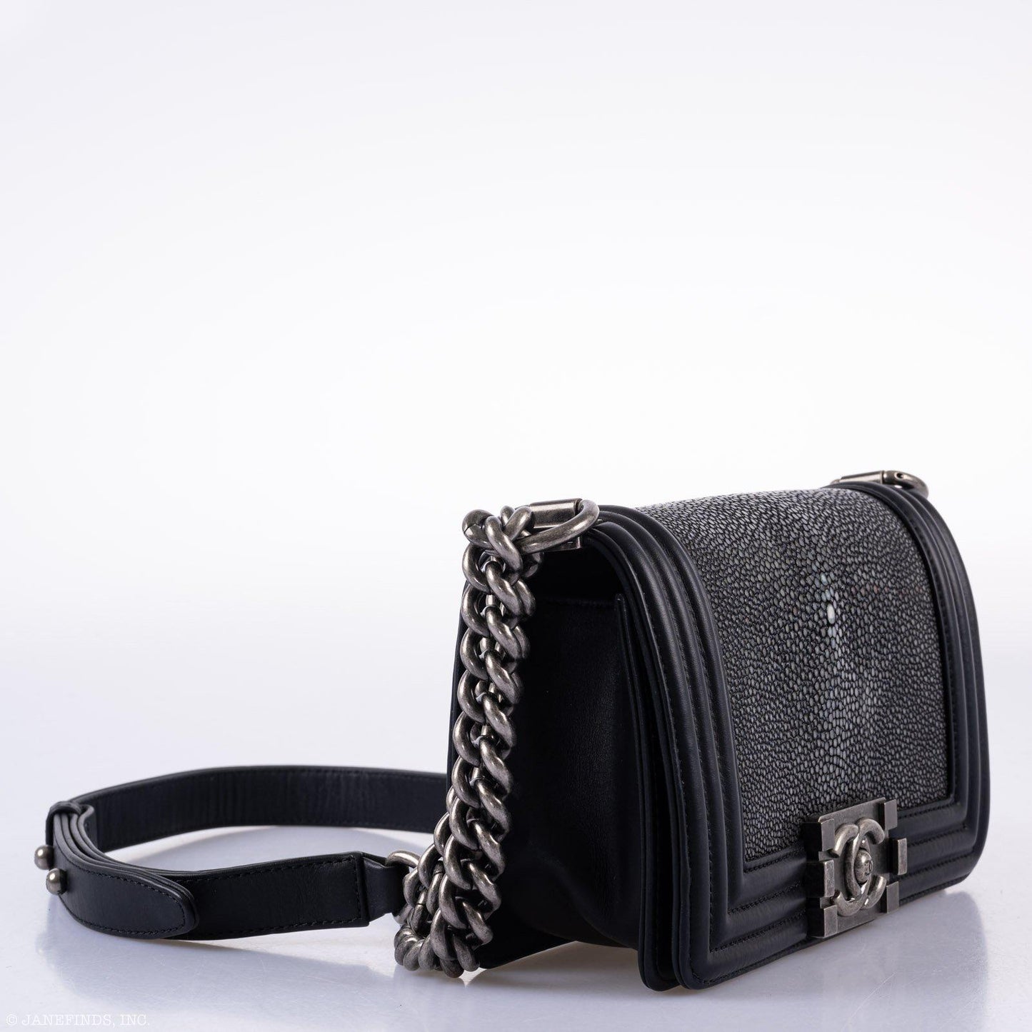 CHANEL Galuchat Stingray Small Boy Flap Black Bag