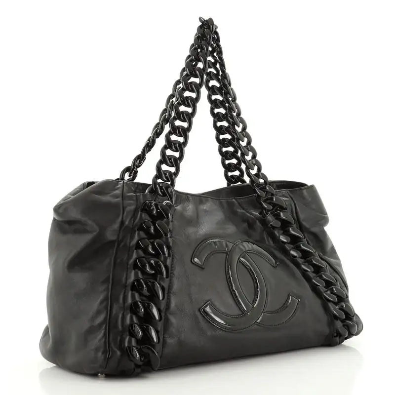 CHANEL GLAZED CALFSKIN LEATHER EAST WEST MODERN CHAIN TOTE