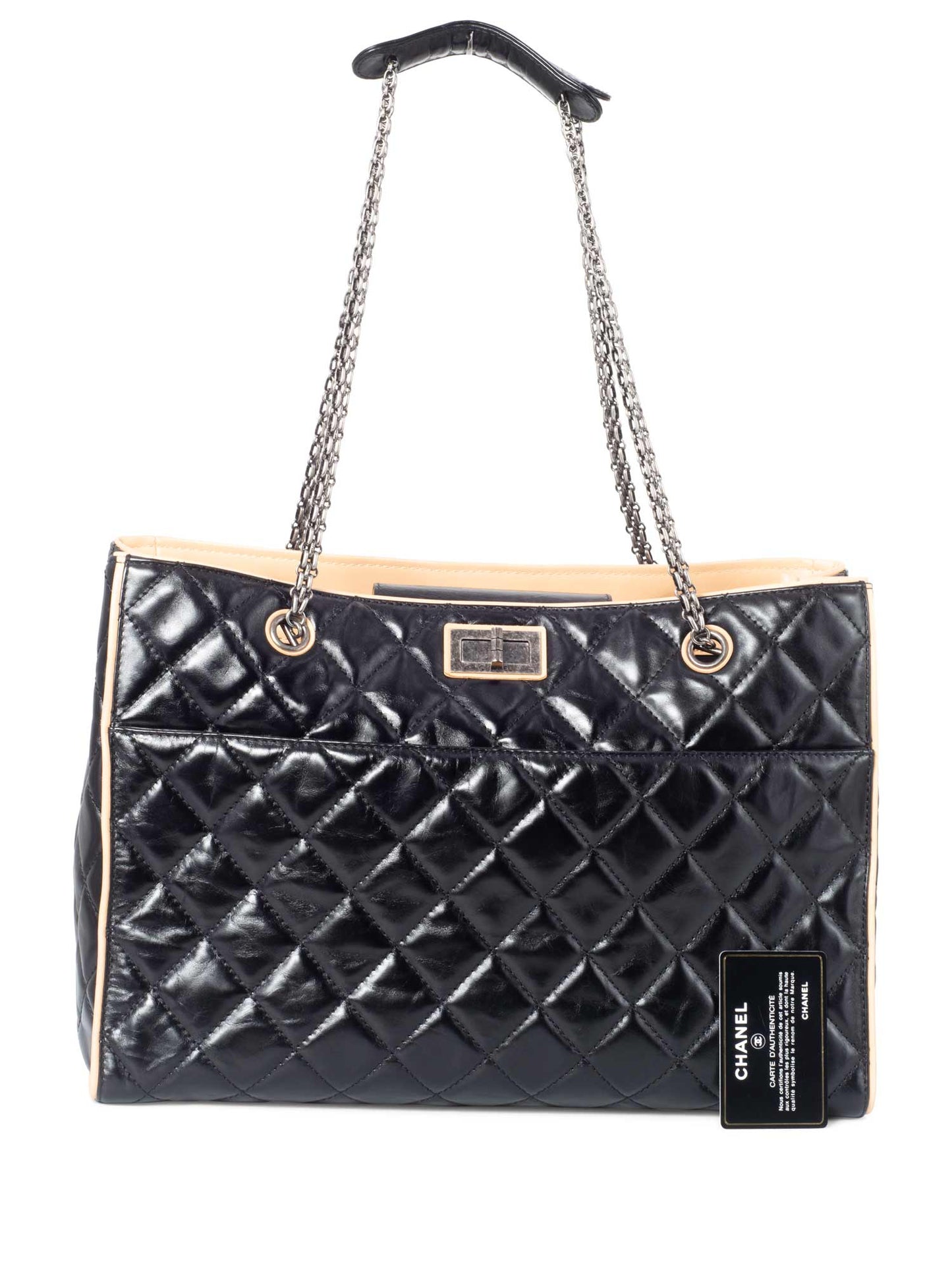 Chanel Glazed Quilted Leather Reissue Shopper Bag Black Beige