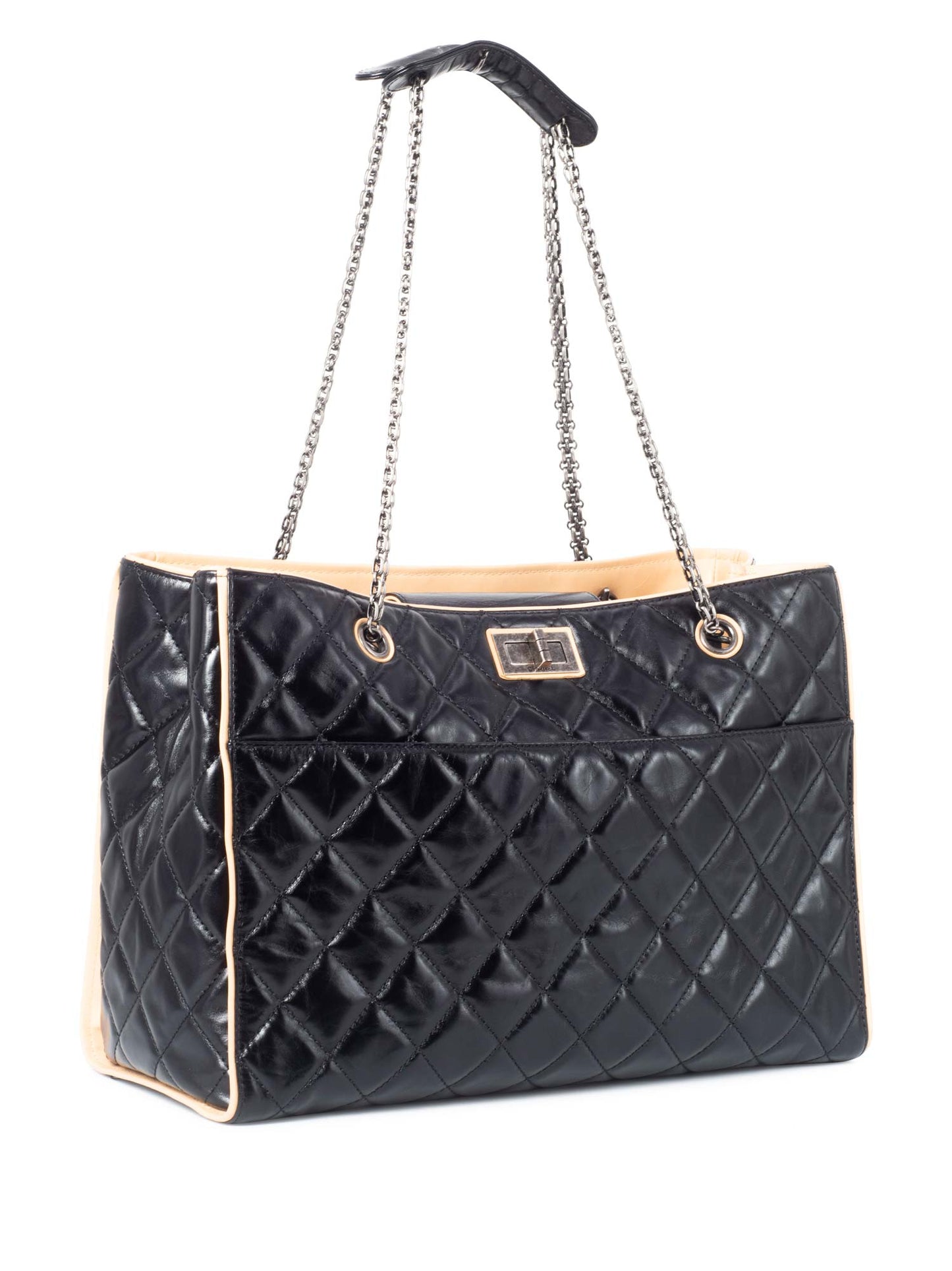 Chanel Glazed Quilted Leather Reissue Shopper Bag Black Beige