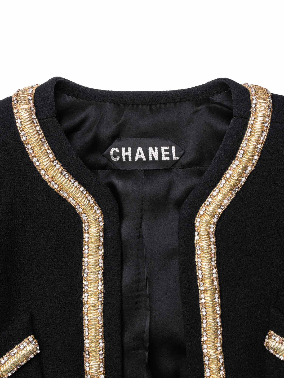 Chanel Haute Couture Tweed Swarovski Crystal Fitted Jacket Black