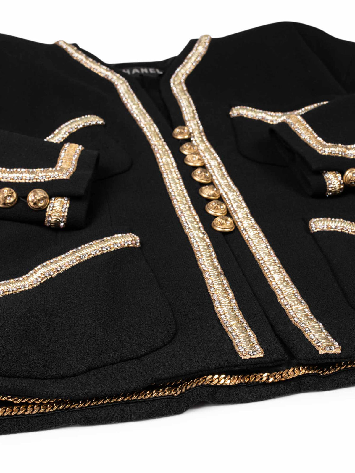 Chanel Haute Couture Tweed Swarovski Crystal Fitted Jacket Black