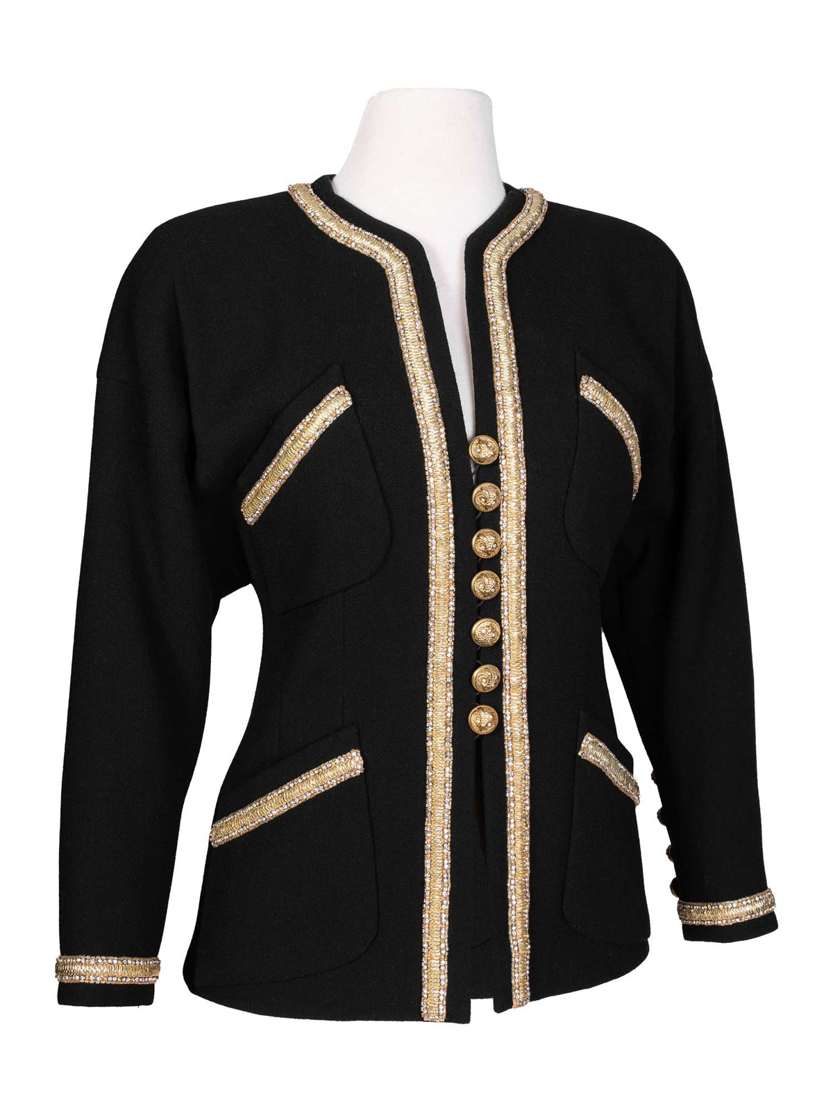 Chanel Haute Couture Tweed Swarovski Crystal Fitted Jacket Black