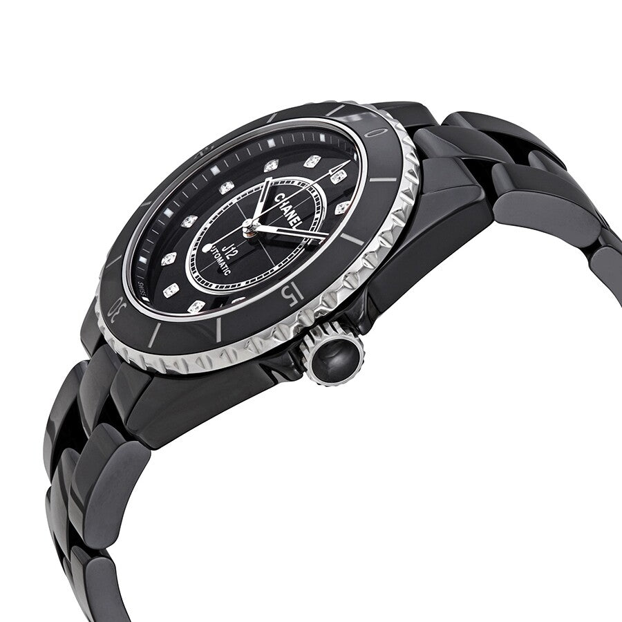 CHANEL STAINLESS STEEL CERAMIC DIAMONDS 38MM J12 AUTOMATIC WATCH