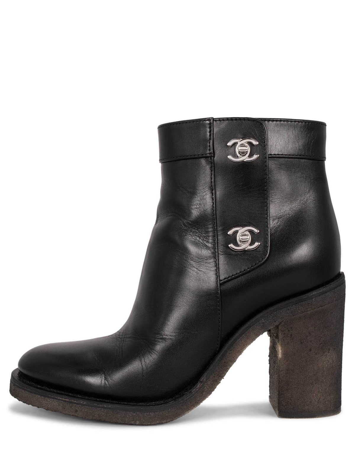 Chanel Leather CC Logo Ankle Boots Black