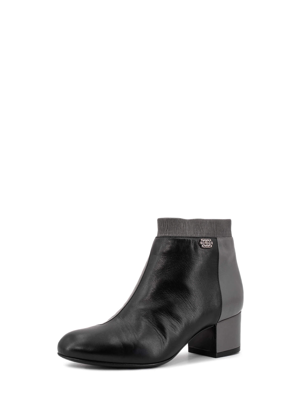 Chanel Leather CC Logo Cap Toe Two Toned Booties Black Grey